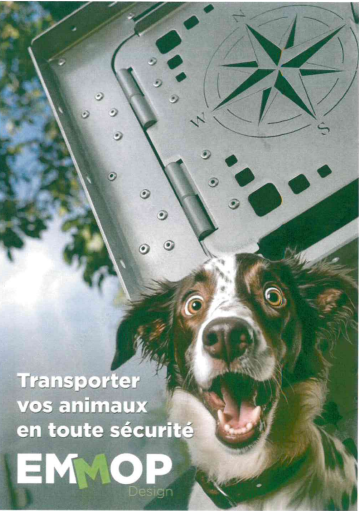 Caisse de transport animaux avec un chien heureux